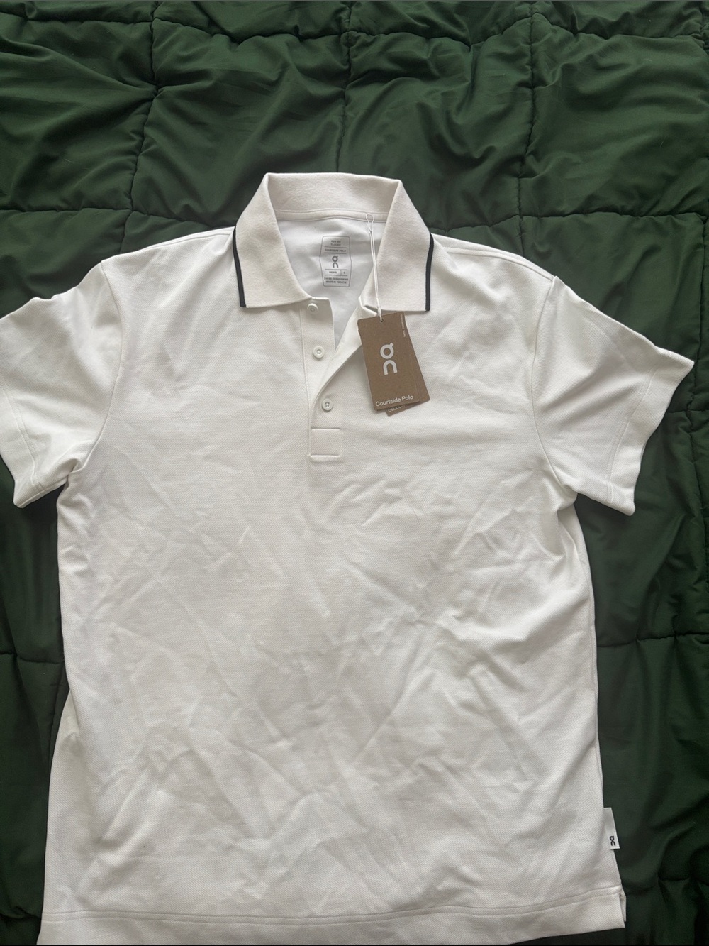 On Running White Polo with Black Contrast Piping